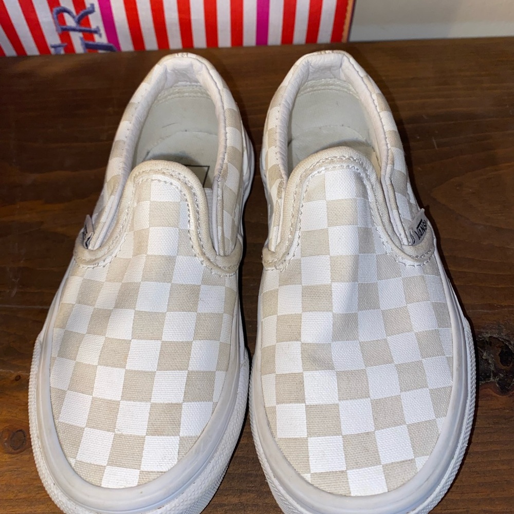 Vans Kids Checkered Slip-On Sneakers - Beige and White